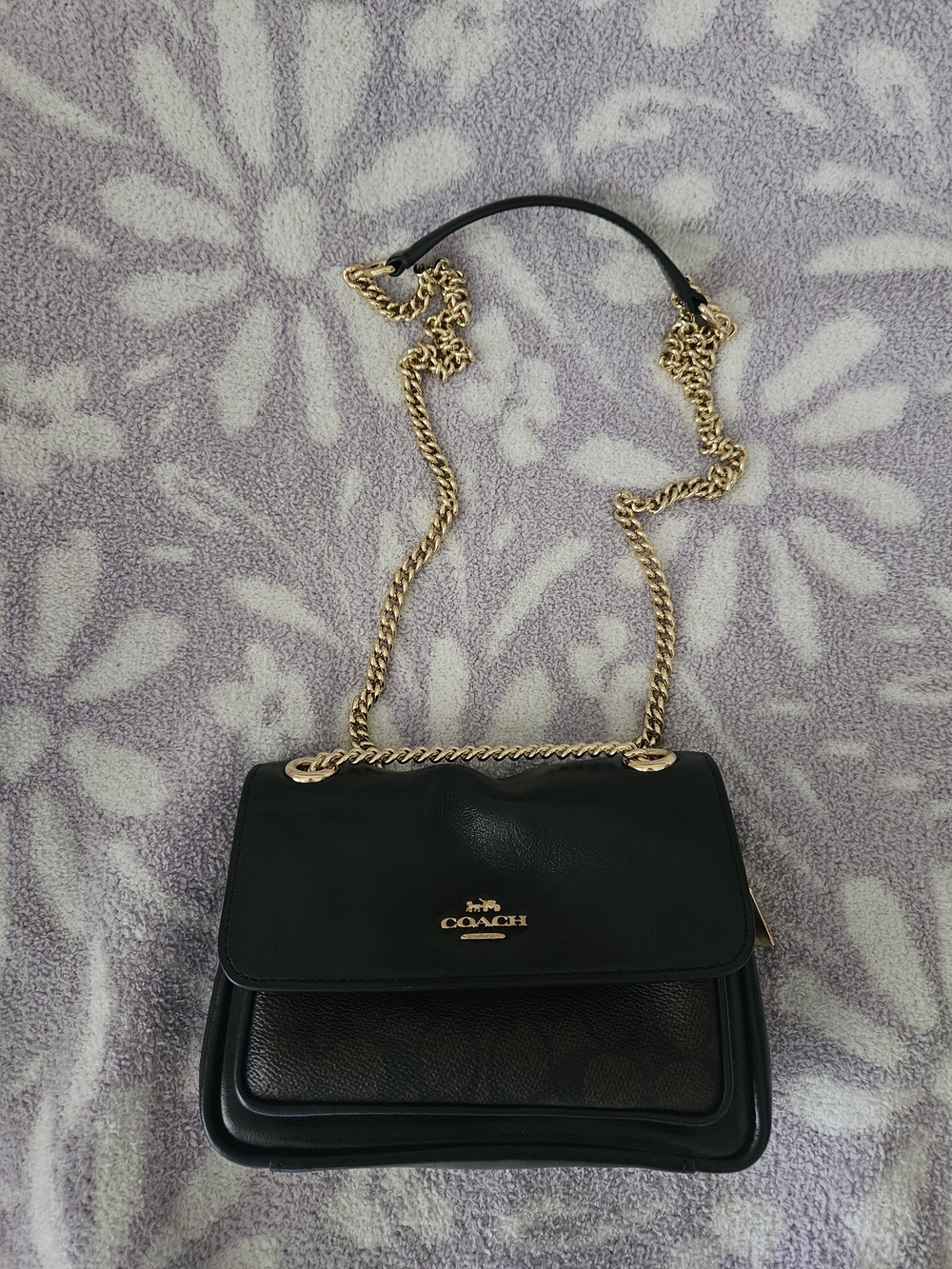 COACH ELODIE 18 Small Black Leather Chain Shoulder Bag